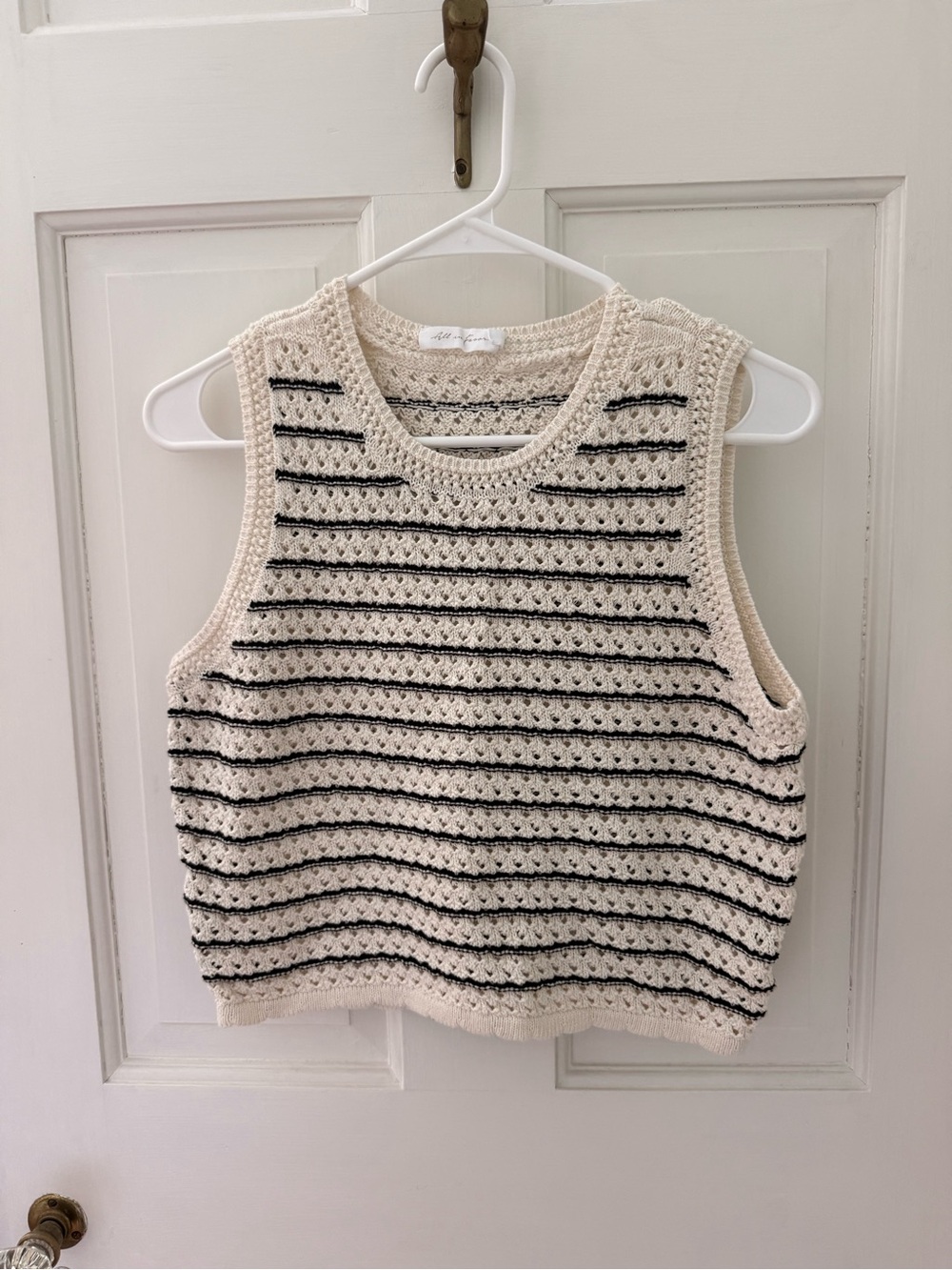 Anthropologie Crocheted Tank Top in Cream and Black Stripes
